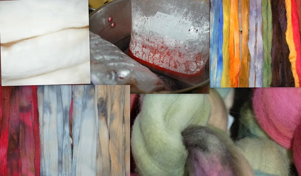 Wool being dyed in pots
