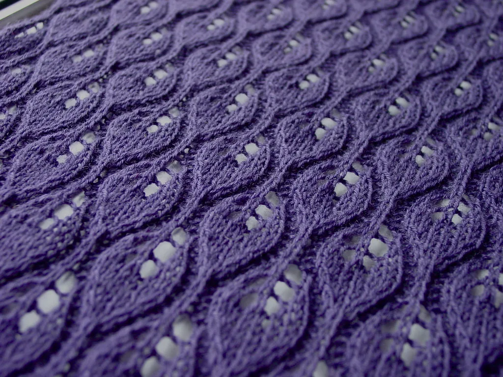 A close detail of knitted lace with the eyelets open