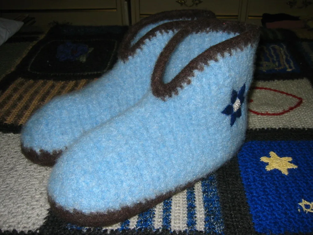 Crocheted wool boot slippers