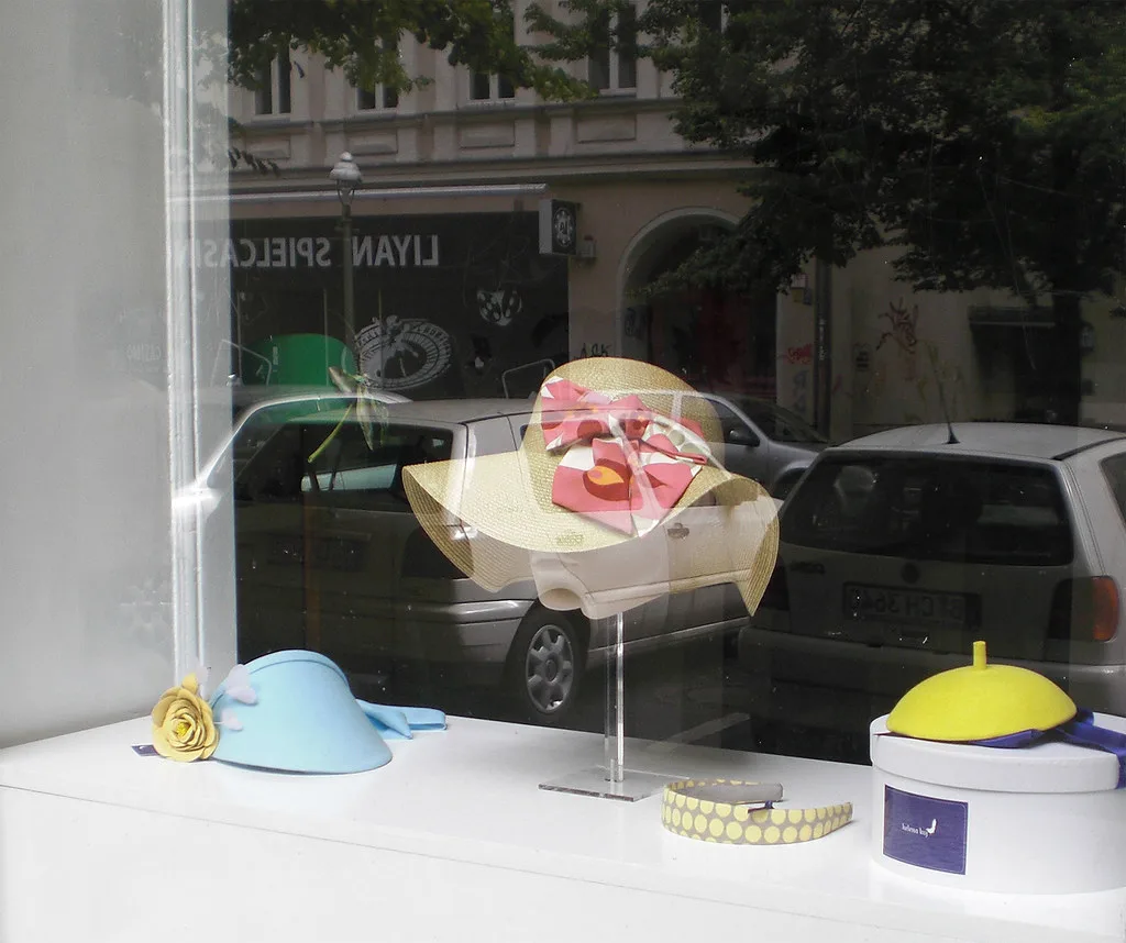Felt hats displayed in a hatter's shop