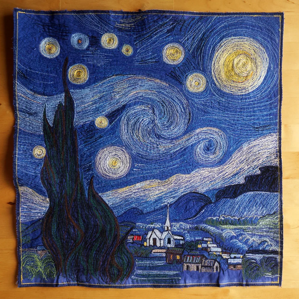 An embroidered picture worked by machine
