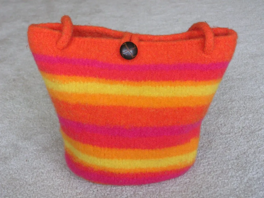 A knitted bag that has been felted in the washing machine