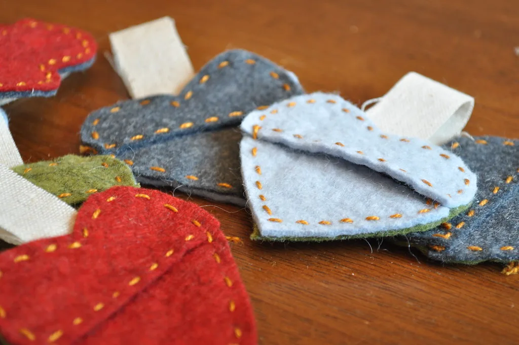 An assortment of felt hearts