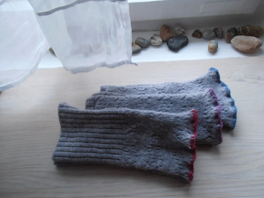Fingerless gloves made from the sleeves of an old jumper