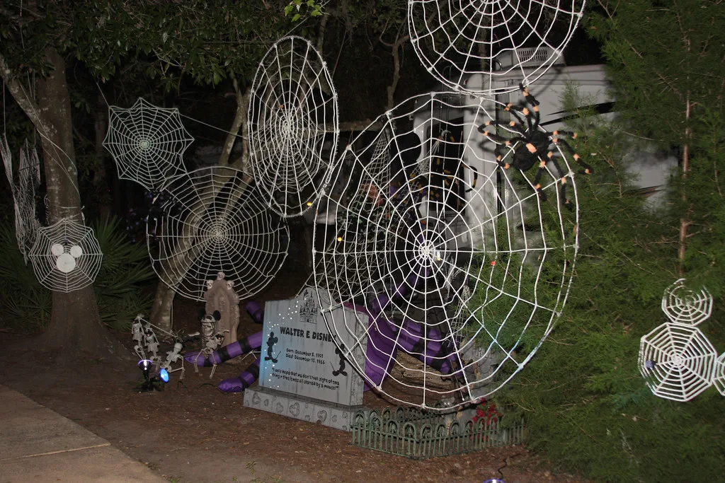 Large artificial webs used as a Halloween yard decoration