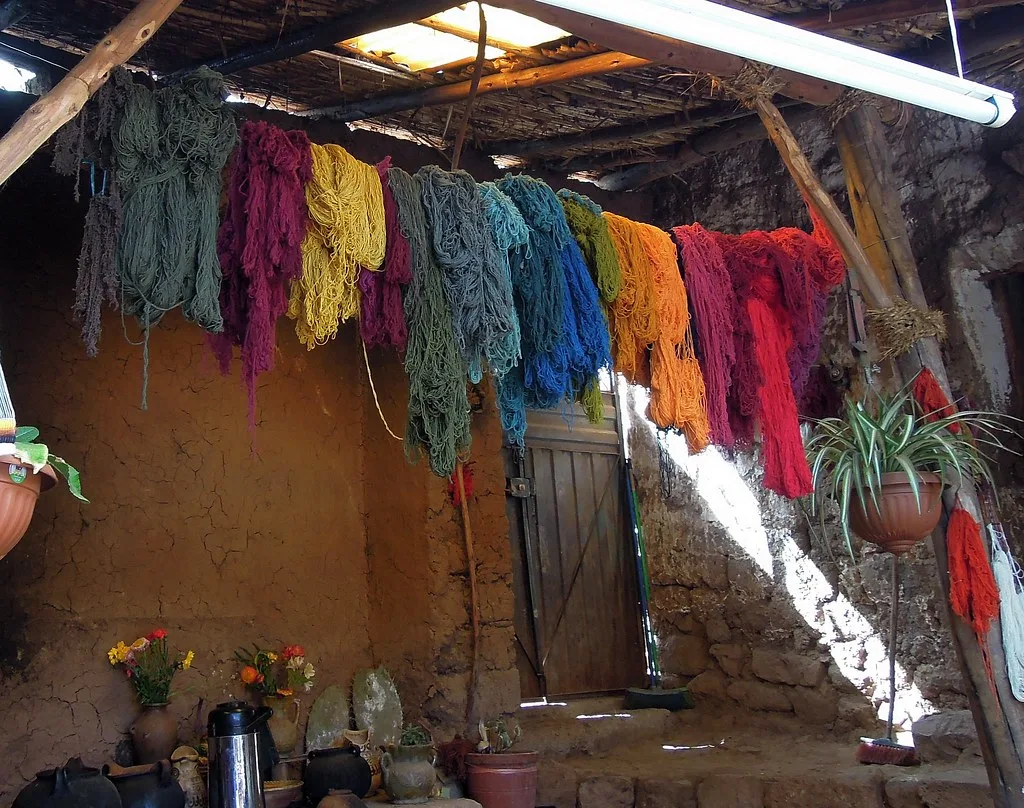 Skeins of wool dyed with natural dyes