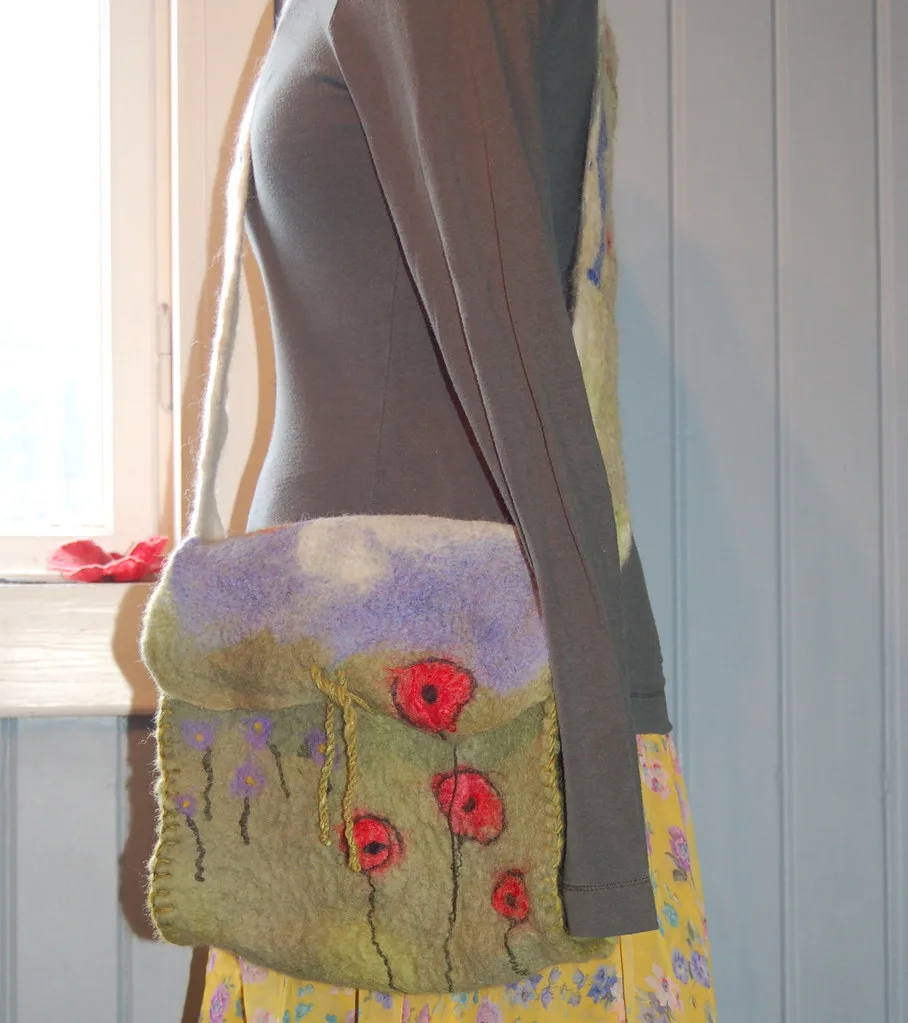 A seamless hand felted wool bag