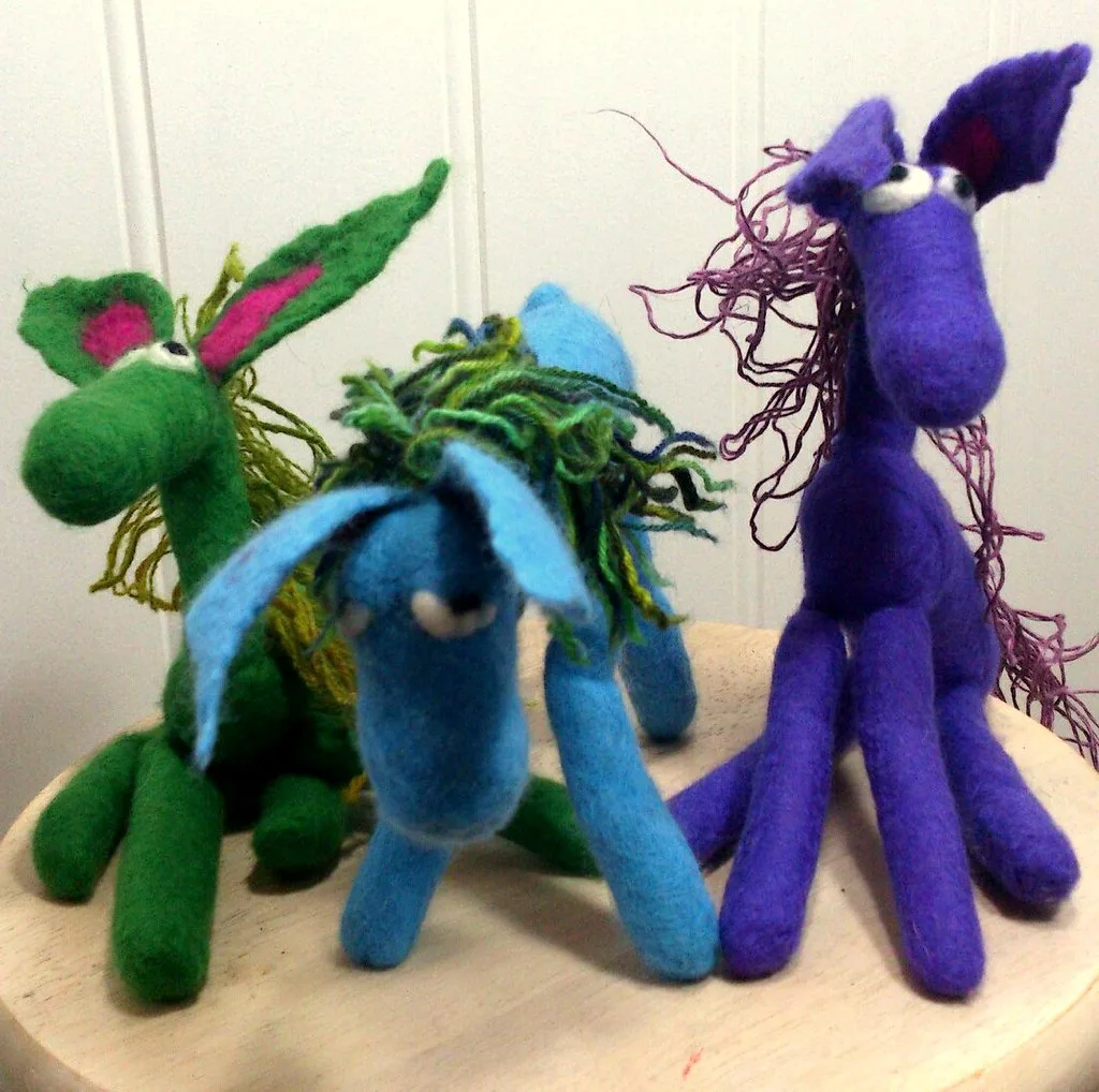 Felted wool animals made as sculpted forms